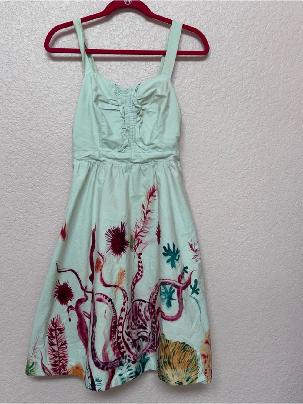 Mint Green Sleeveless Dress with Colorful Sea-Life Print
